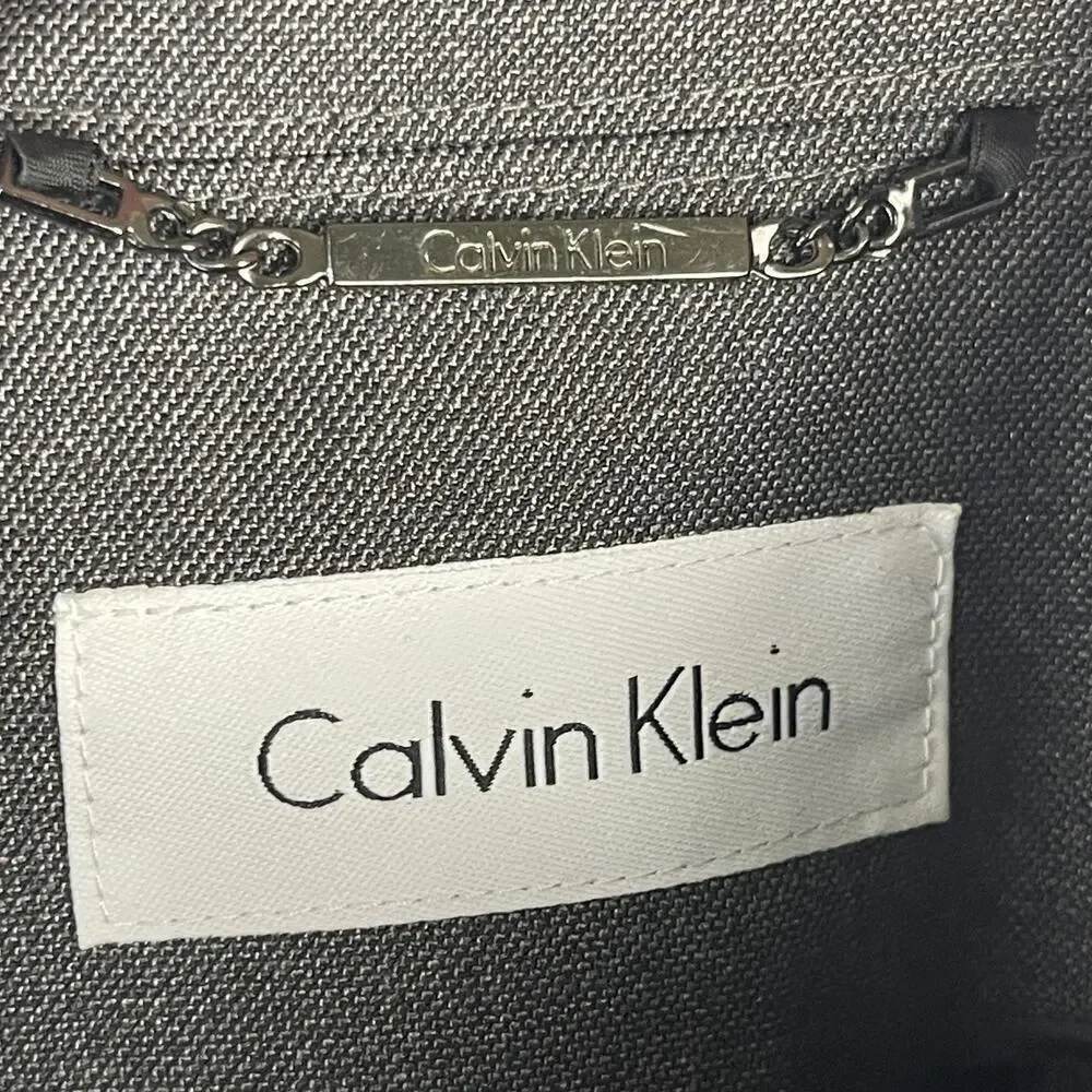 CALVIN KLEIN Gray Single Breasted Black Belt Blazer Jacket Career Women's 14